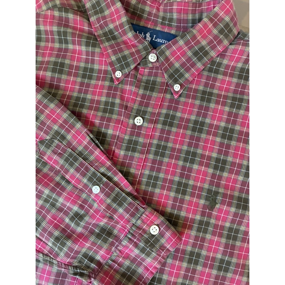XXLarge Polo Ralph Lauren LONG SLEEVE Button Plaid Shirt Pony. Red, Olive Green